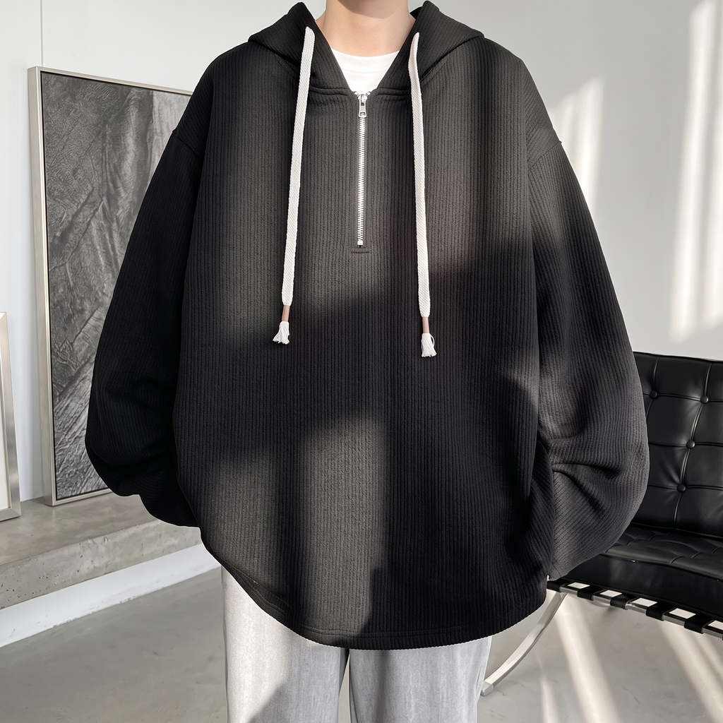 Sudadera Con Capucha Media Cremallera Para Hombre | Textura Acanalada · SeemSeem