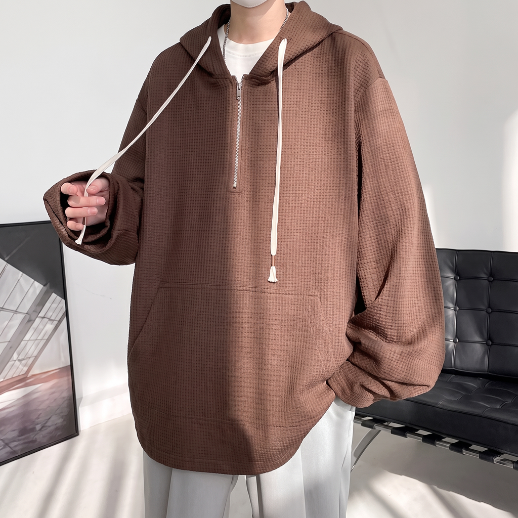 Sudadera Con Capucha Media Cremallera Para Hombre | Textura Acanalada · SeemSeem