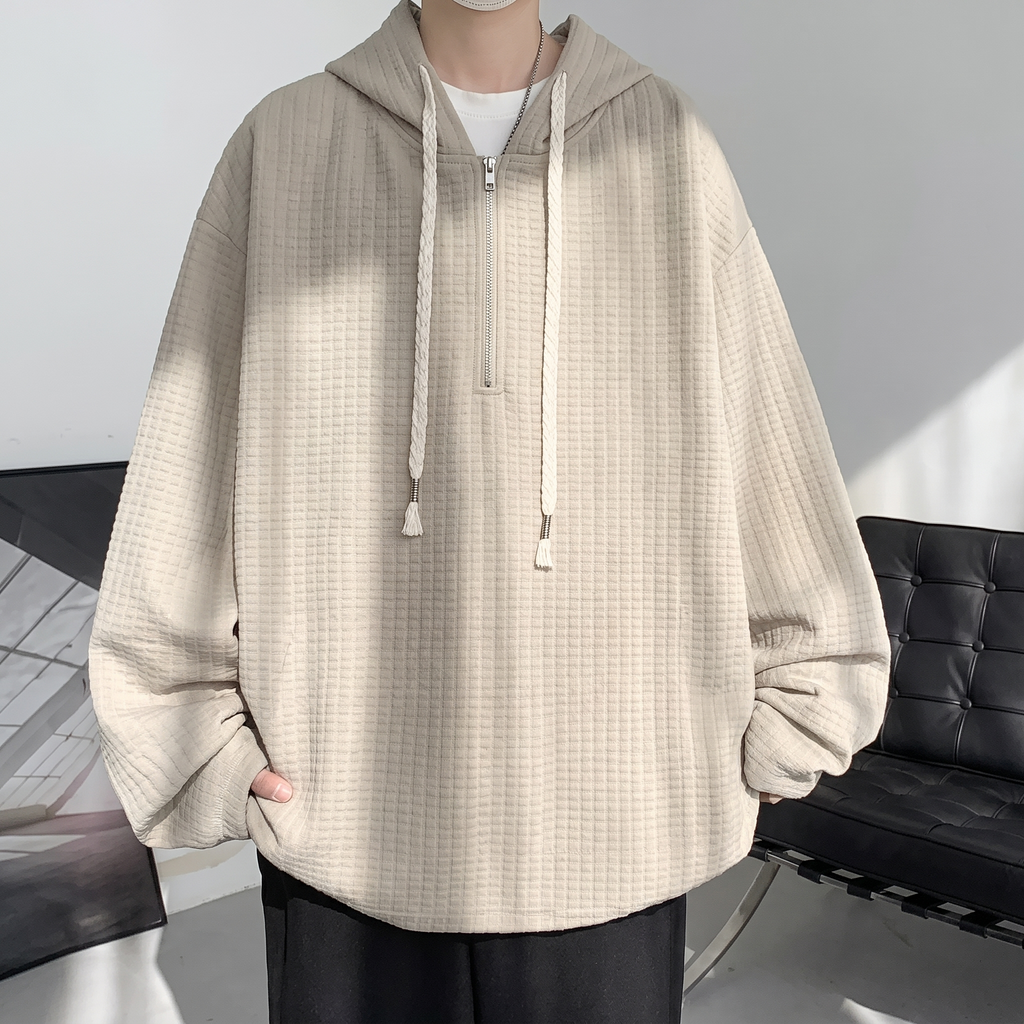 Sudadera Con Capucha Media Cremallera Para Hombre | Textura Acanalada · SeemSeem