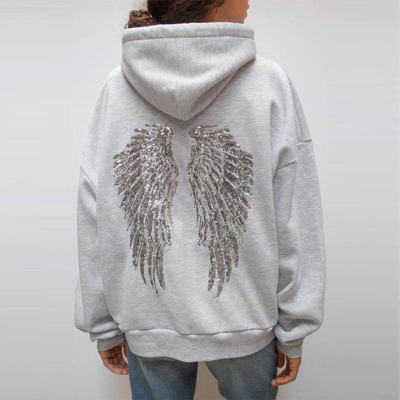 Sudadera Con Capucha Oversize Para Mujer | Alas Lentejuelas · SeemSeem