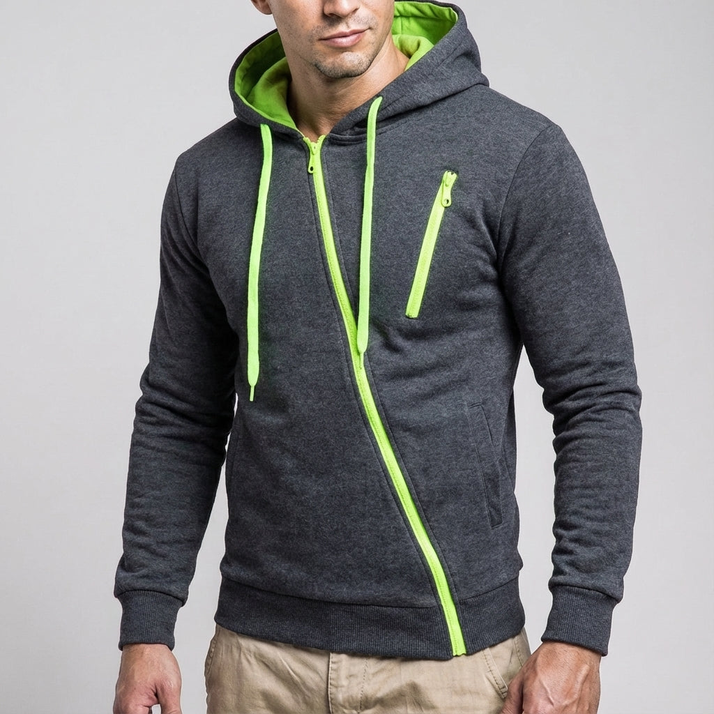 Sudadera Con Capucha Para Hombre | Cremallera Asimétrica · SeemSeem