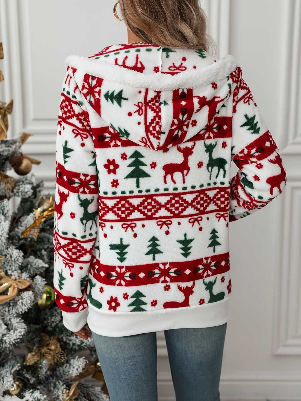 Sudadera Con Capucha Y Cremallera Para Mujer | Estampado Navideño · SeemSeem