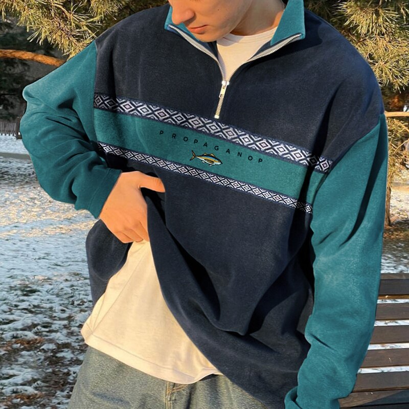 Sudadera Con Media Cremallera Para Hombre | Estampado Geométrico · SeemSeem