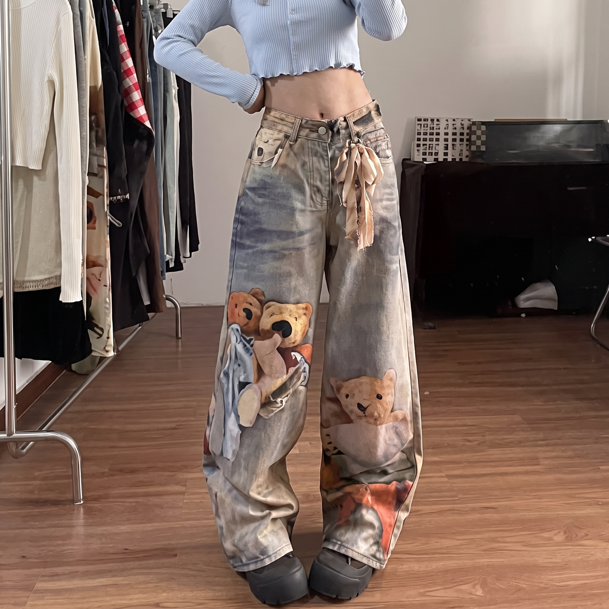 Vaqueros Anchos Para Mujer | Estampado De Ositos · SeemSeem