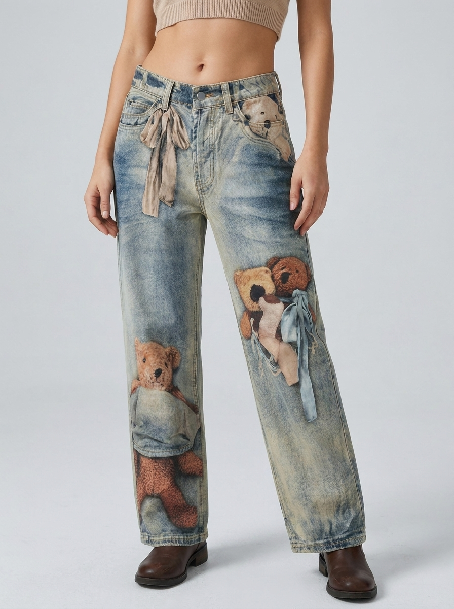 Vaqueros Anchos Para Mujer | Estampado Ositos · SeemSeem
