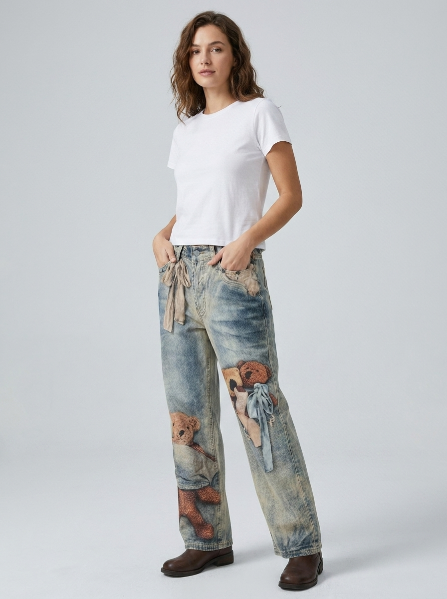Vaqueros Anchos Para Mujer | Estampado Ositos · SeemSeem