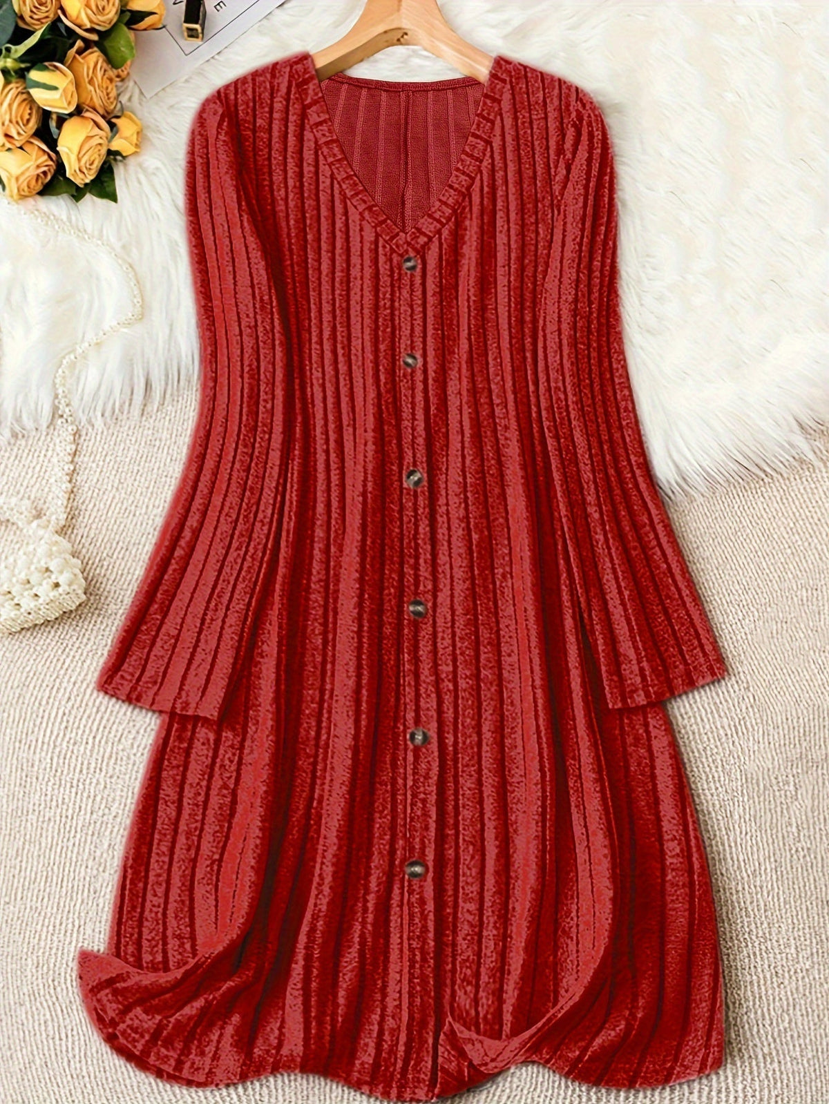 Vestido Con Cuello En V Para Mujer | Botones Frontales · SeemSeem