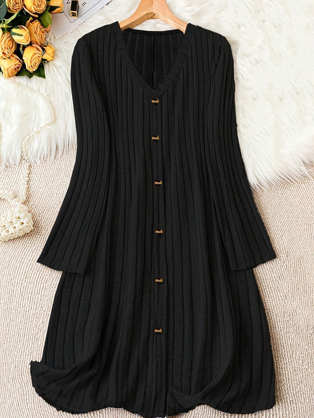 Vestido Con Cuello En V Para Mujer | Botones Frontales · SeemSeem