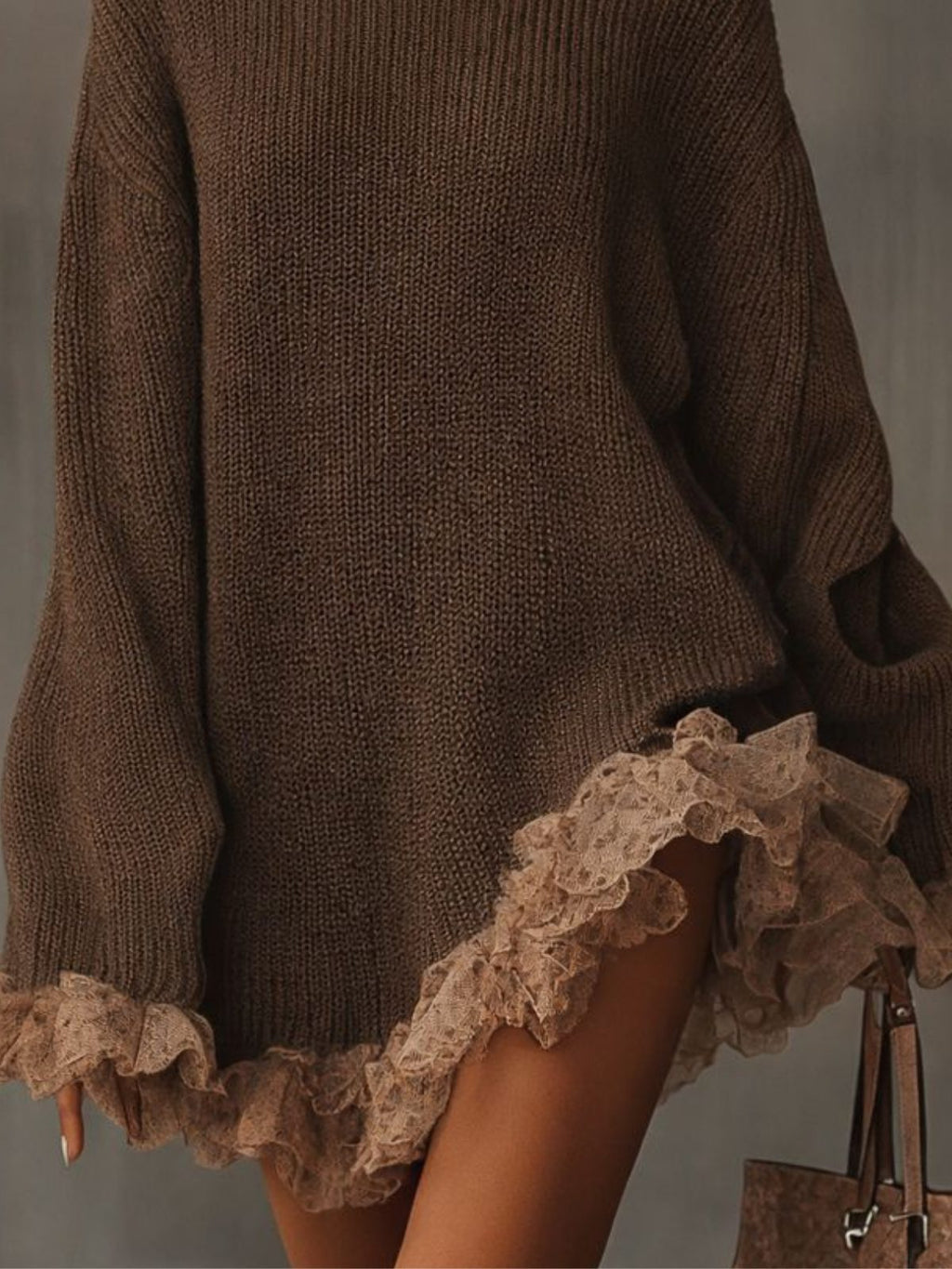 Vestido De Punto Cuello Alto Para Mujer | Bajo Encaje · SeemSeem