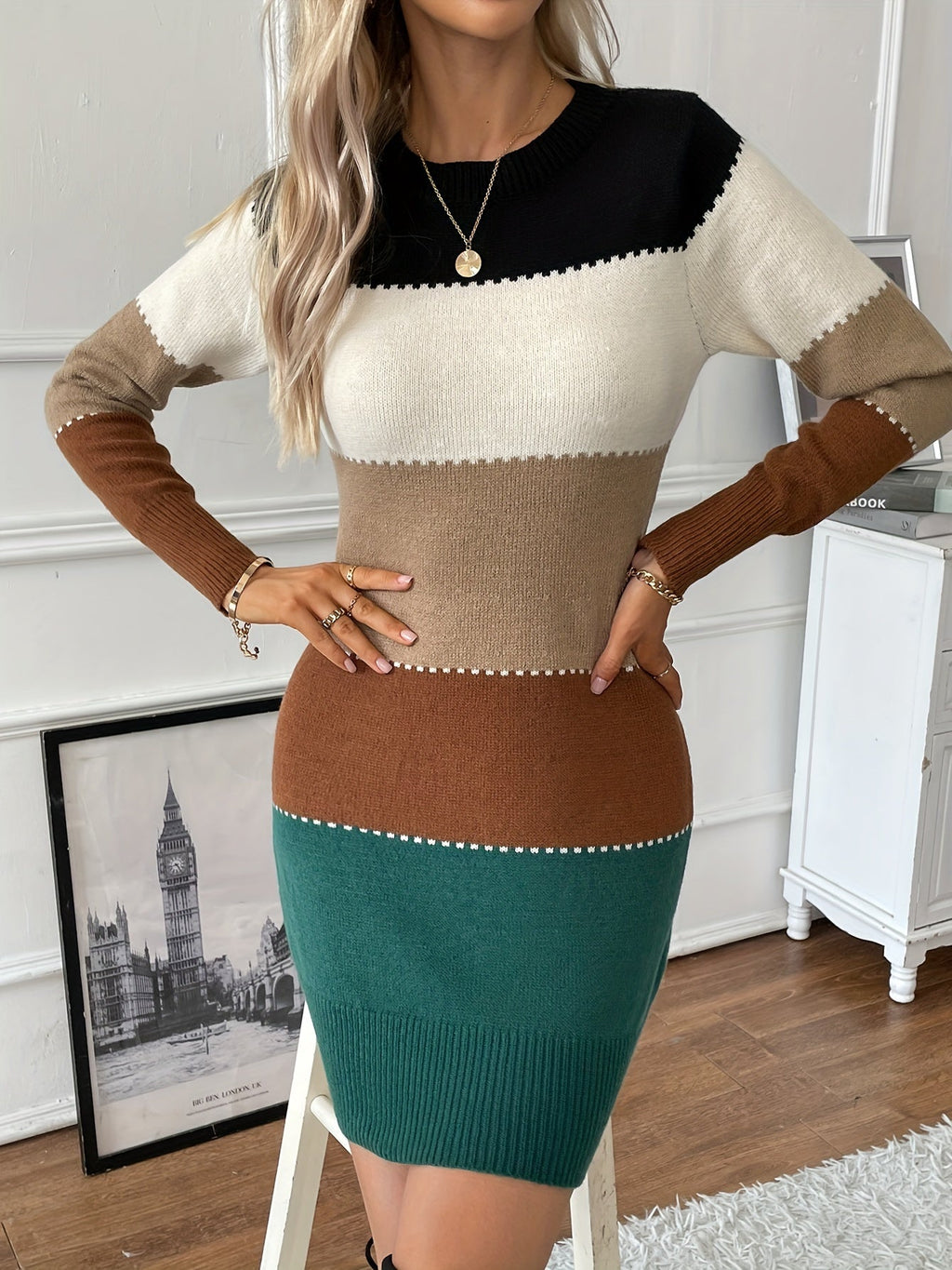 Vestido De Punto Para Mujer | Colorblock · SeemSeem
