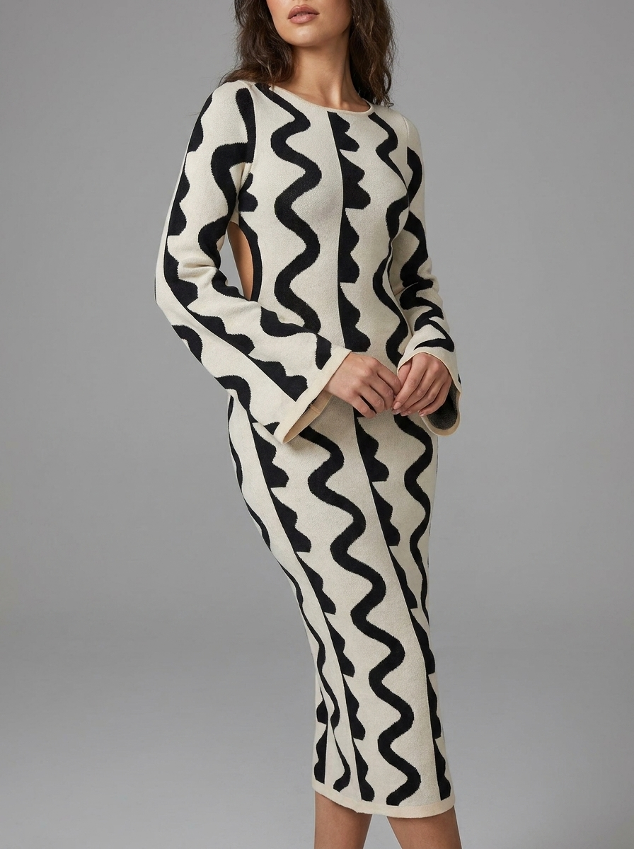 Vestido De Punto Para Mujer | Estampado Ondulado