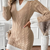 Robe en maille torsadée pour femme | Col en V