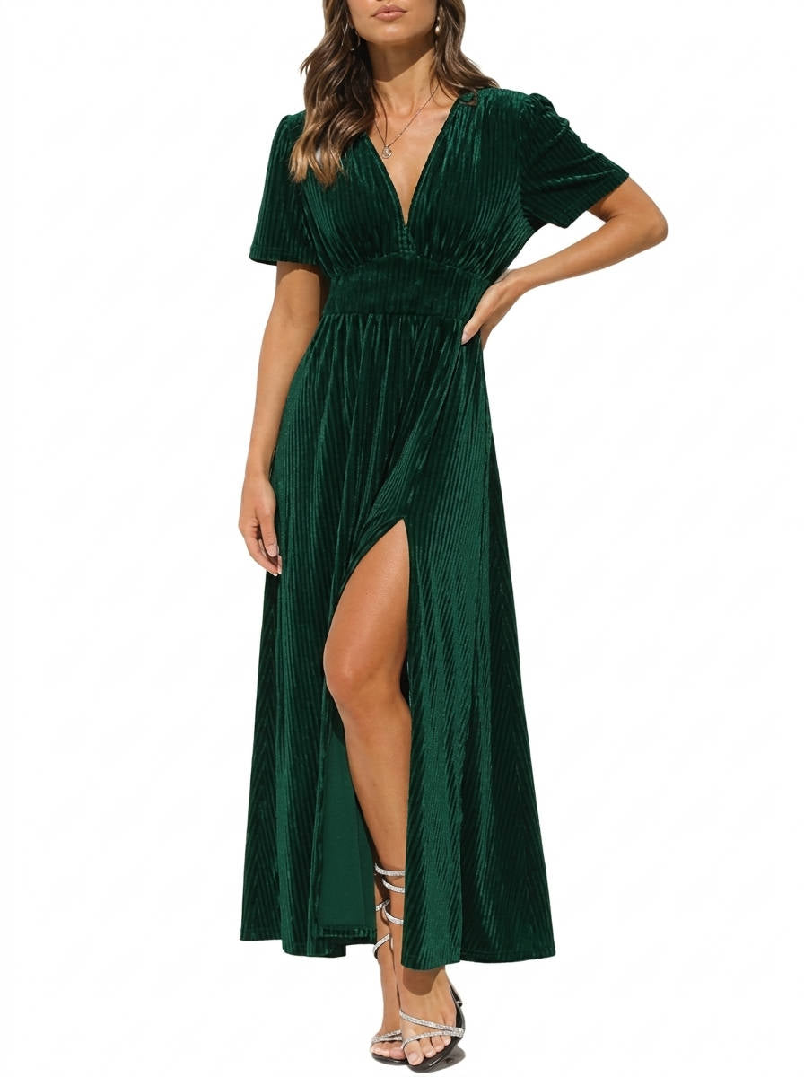 Vestido Largo Con Escote En V Para Mujer | Abertura Lateral · SeemSeem