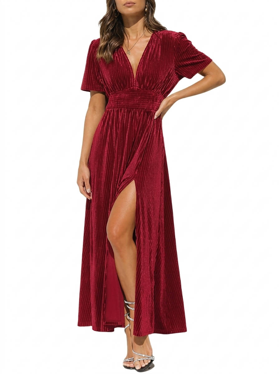 Vestido Largo Con Escote En V Para Mujer | Abertura Lateral · SeemSeem