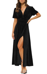 Vestido comprido com decote em V para mulher | Abertura lateral
