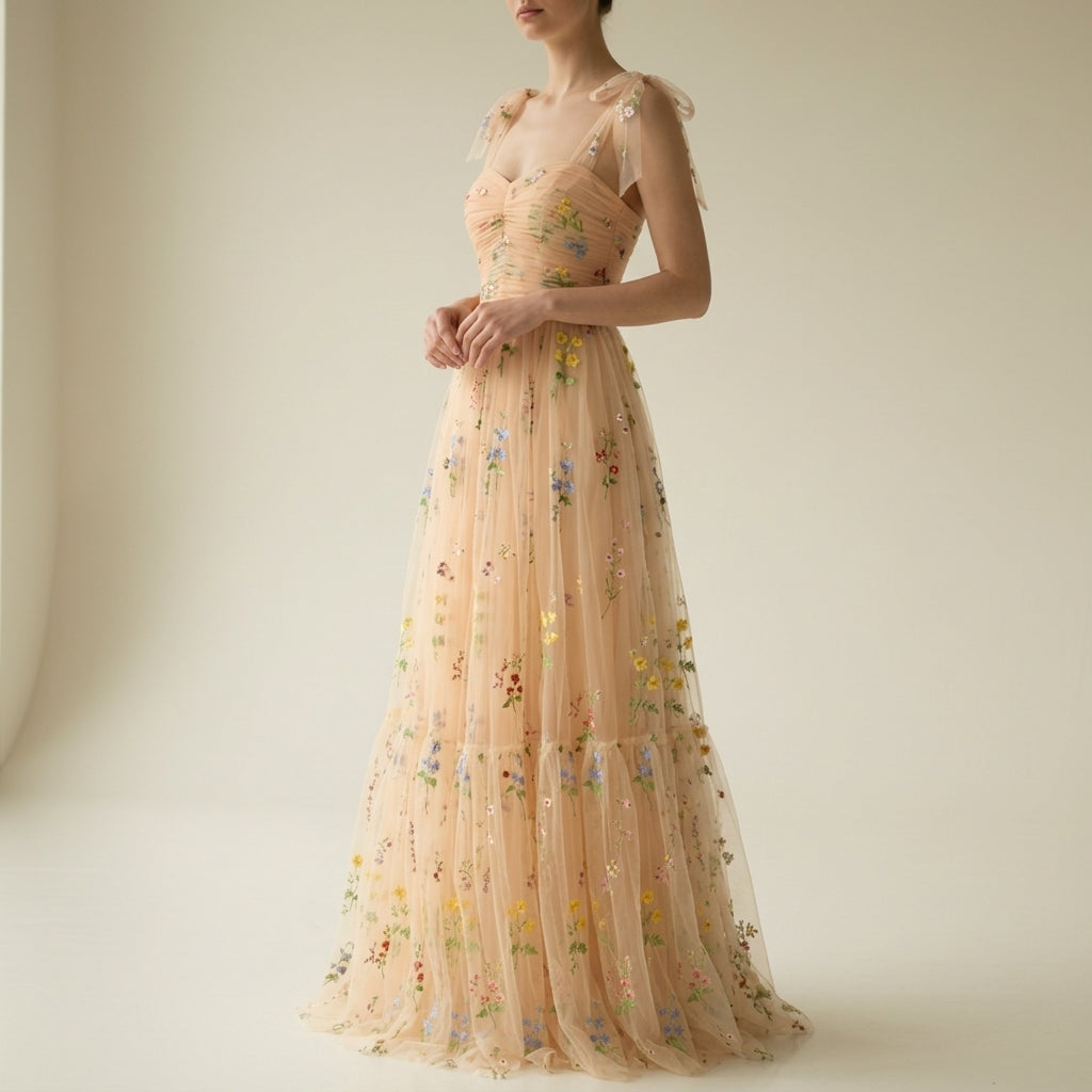 Vestido Largo De Tul Para Mujer | Bordado Floral · SeemSeem