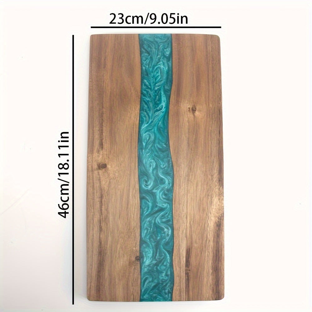 Tabla De Servir Artesanal | Tabla De Madera Con Incrustación De Resina Azul-cutting-SeemSeem