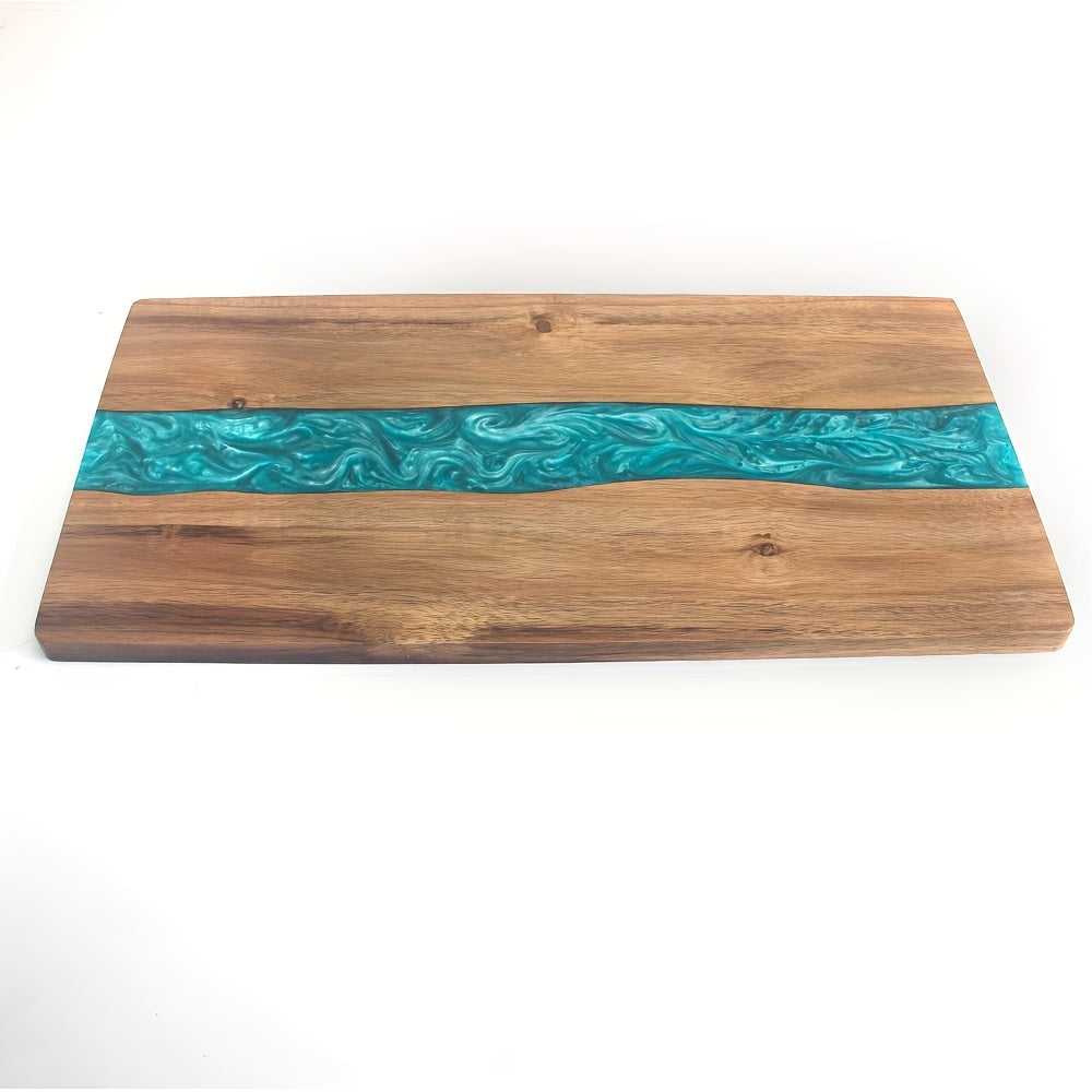 Tabla De Servir Artesanal | Tabla De Madera Con Incrustación De Resina Azul-cutting-SeemSeem
