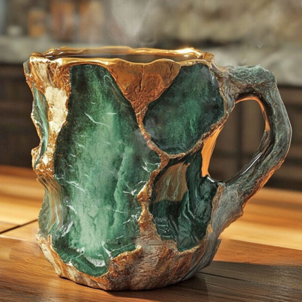 Mineralkristall-Effekt-Tasse mit integriertem, unregelmäßigem Griff für Kaffee und Tee – Tassen – SeemSeem