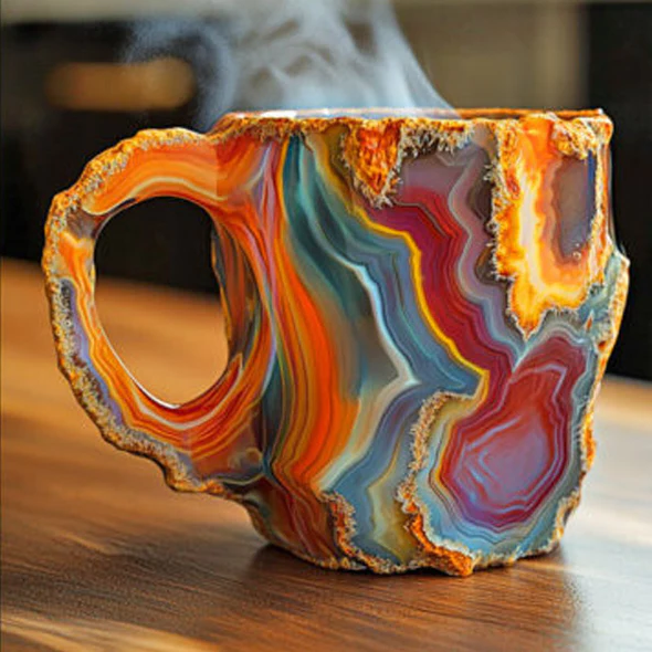Kristall-Mineral-Effekt-Tasse mit integriertem Griff und unregelmäßiger Form für Kaffee und Tee – Becher-SeemSeem