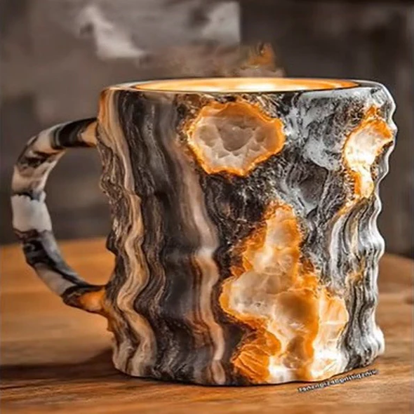 Tasse mit Mineral-Kristall-Effekt, integrierter unregelmäßiger Griff für Kaffee und Tee – SeemSeem
