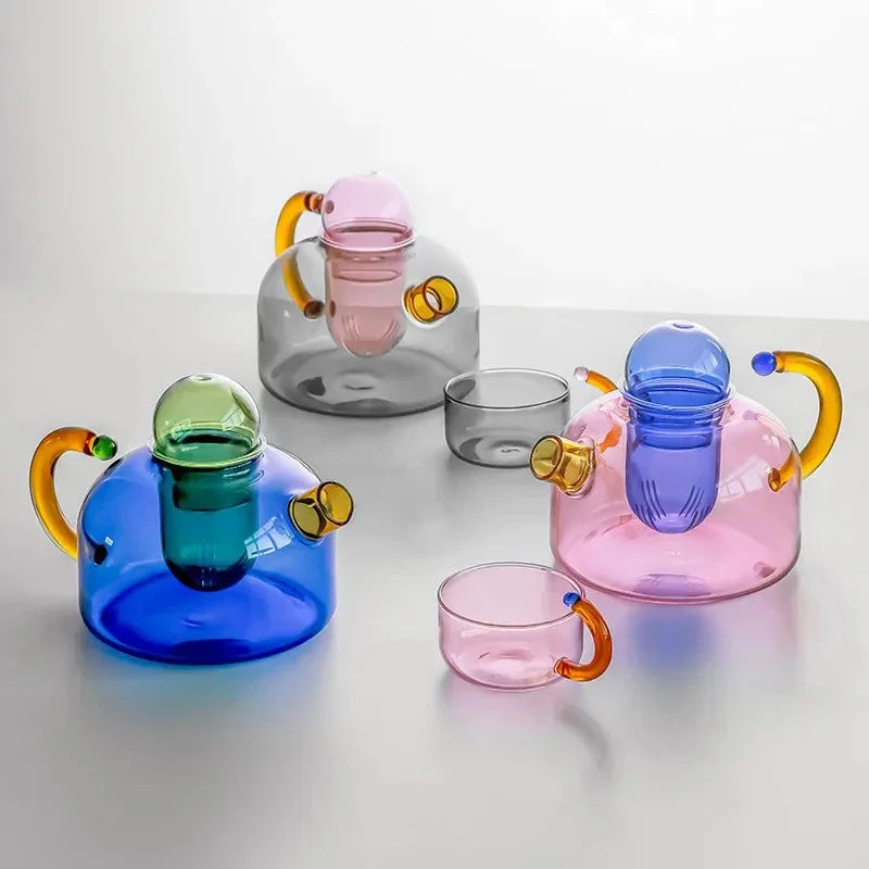 Bunte Glasteekanne mit zentralem Teeinfusor | Teeset mit modernem Design-Trinkgeschirr-SeemSeem