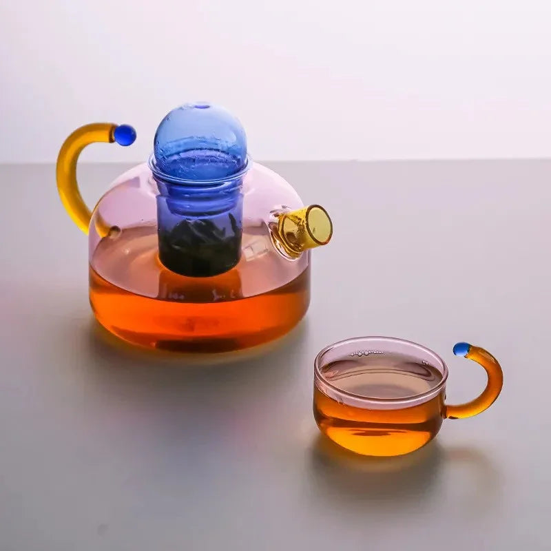 Farbige Glasteekanne mit zentralem Tee-Infuser | Teeset mit modernem Design – Trinkgeschirr – SeemSeem
