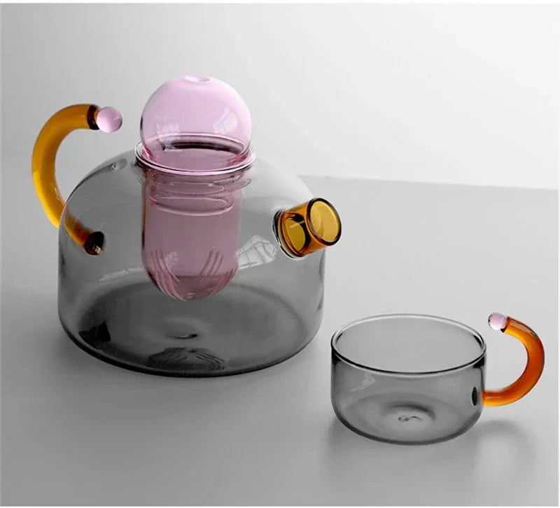 Bunte Glasteekanne mit zentralem Teeinfusor | Teeset mit modernem Design - Trinkgeschirr - SeemSeem