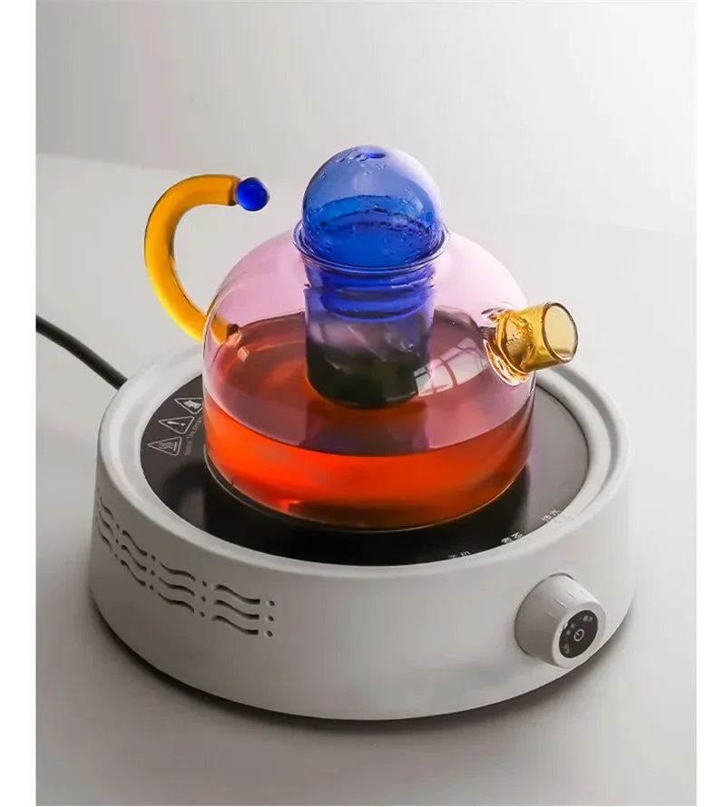 Bunte Glasteekanne mit zentralem Infusor | Modernes Design Teeset - drinkware-SeemSeem