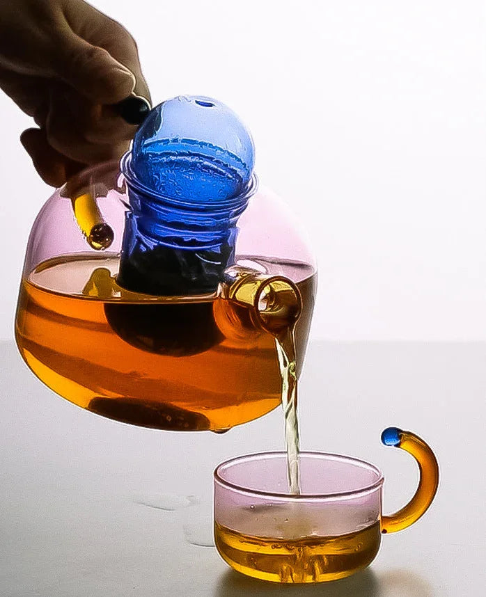Bunte Glasteekanne mit zentralem Infusor | Modernes Teeservice - drinkware-SeemSeem
