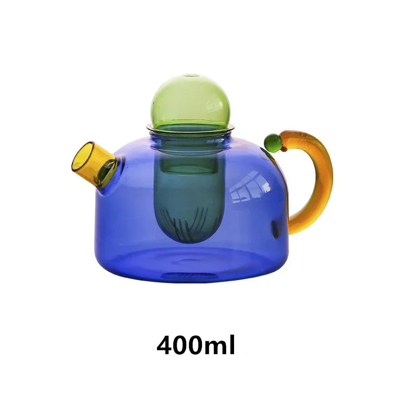 Bunte Glasteekanne mit zentralem Infusor | Modernes Design Teeservice - drinkware-SeemSeem