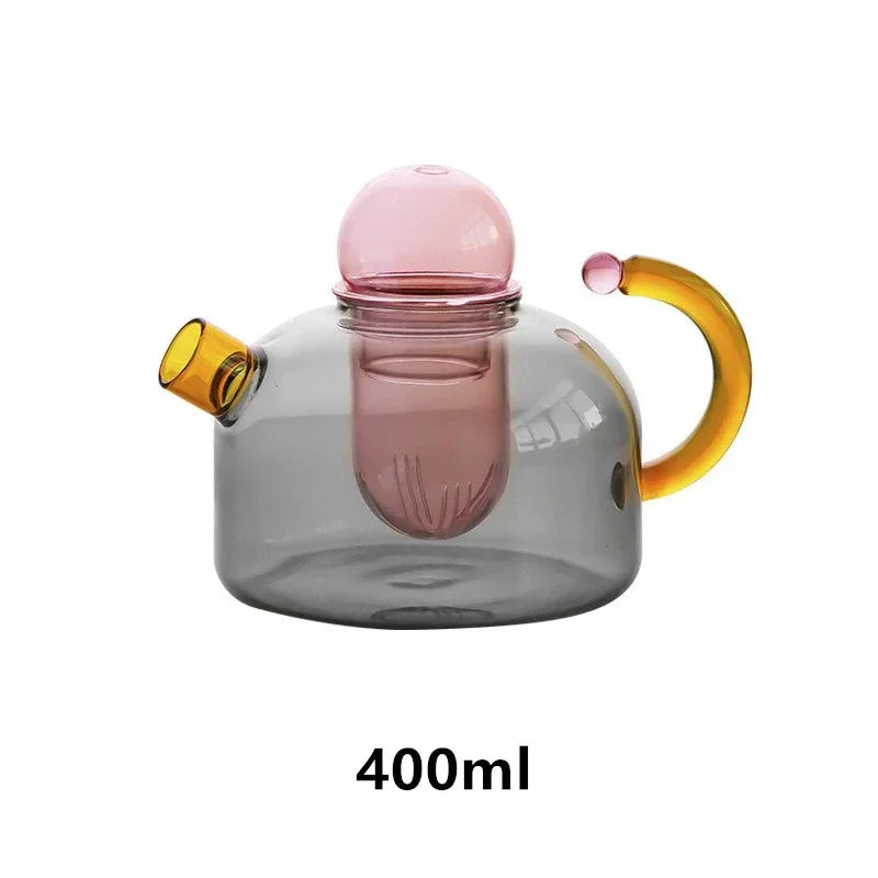 Bunte Glasteekanne mit zentralem Infusor | Modernes Design-Teeset - drinkware-SeemSeem